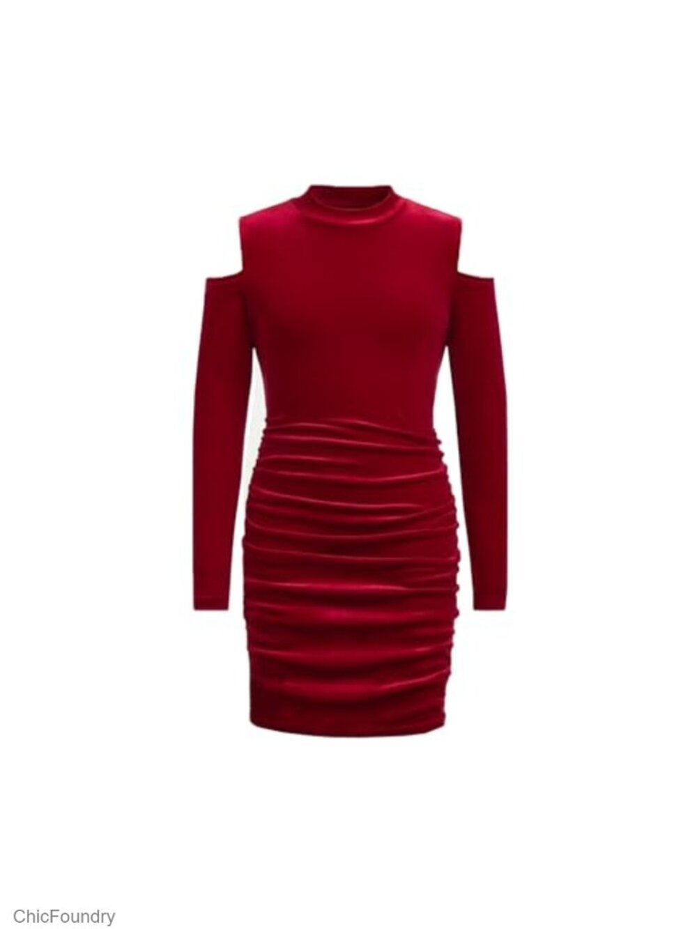 Velvet Cold Shoulder Dress Long Sleeve Ruched Bodycon Mini Party Dress for Girls